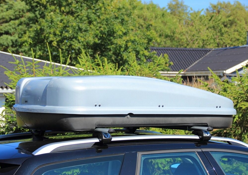 Roof box fitted on a car
