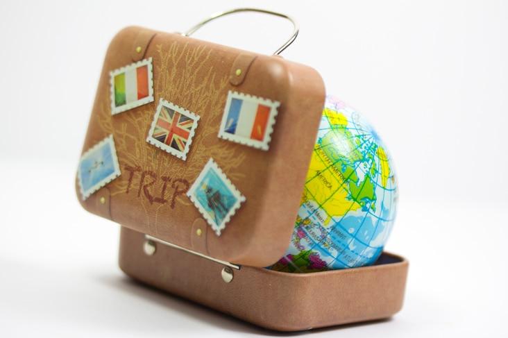 Suitcase containing a globe