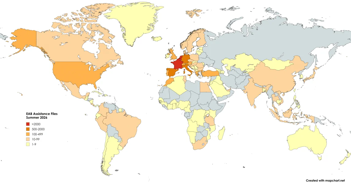 Map of assistance requests around the world