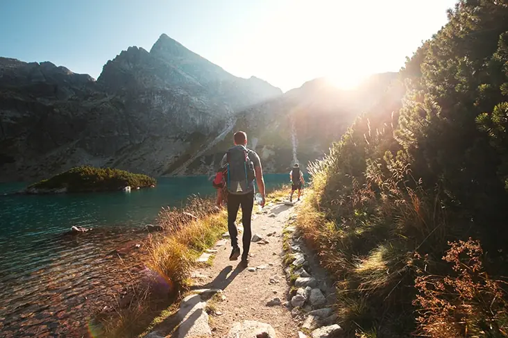 Hiker in the Tatra mountain range in Poland.