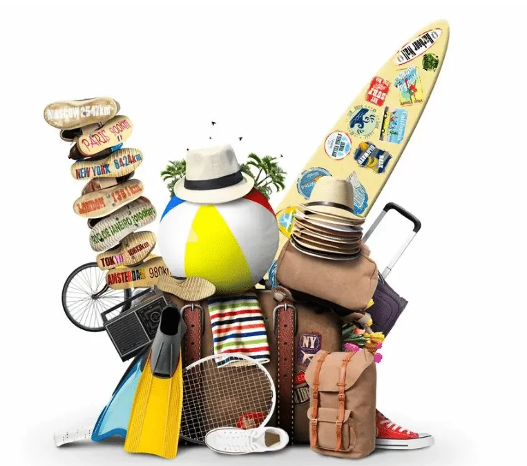 Travel-related items representing holidays